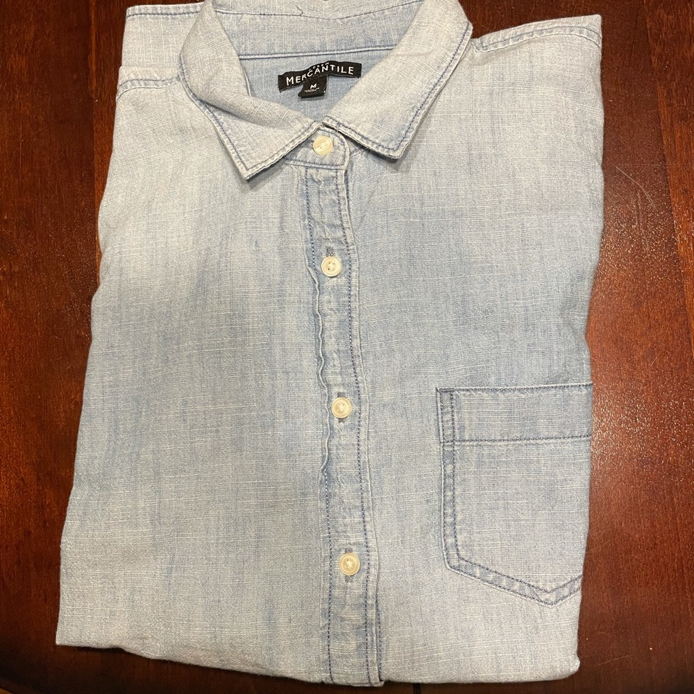J.Crew Factory Light Denim/Chambray Long Sleeve Button Up Shirt